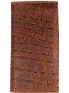 Vintage Genuine Leather RFID Bifold Wallet for Men, Crocodile Style, Brown